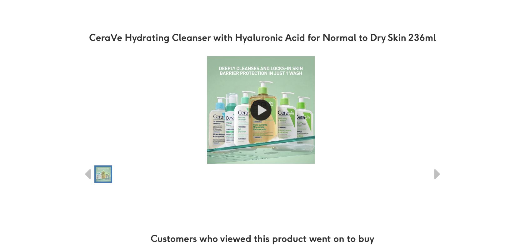 Boots product page showing CeraVe Hydrating Cleanser 236ml at £9.37