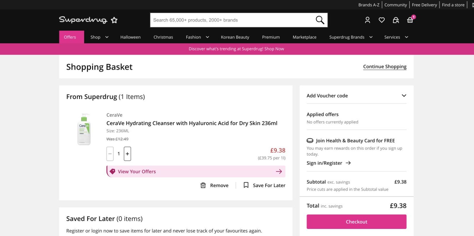 Boots vs Superdrug: which CeraVe cleanser checkout is easier?