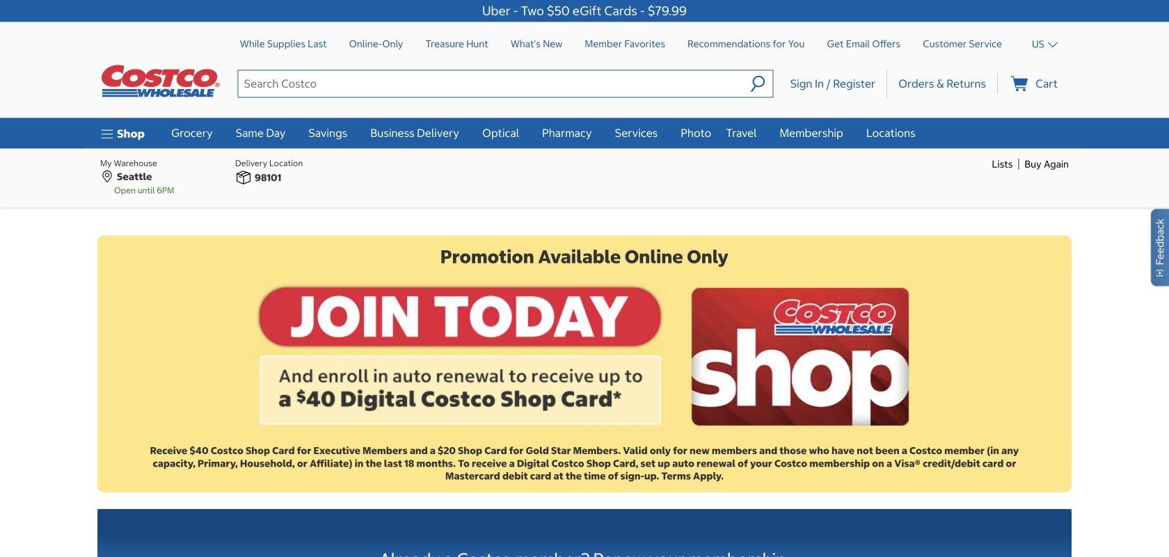 Costco membership comparison showing Gold Star at $65 and Executive at $130 per year