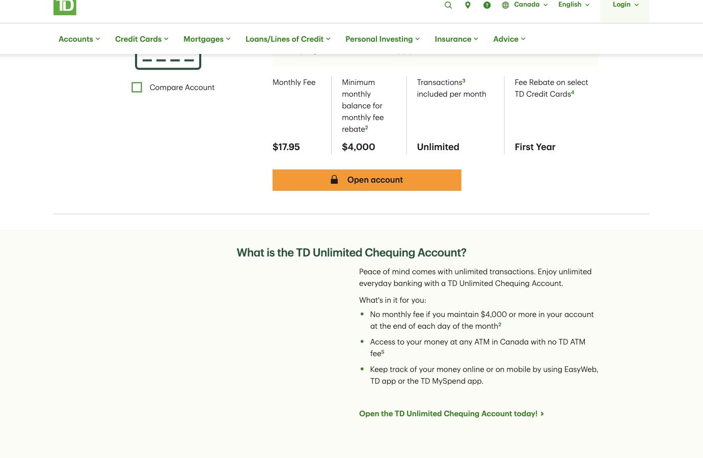 RBC vs TD: which bank makes opening an unlimited chequing account easier?