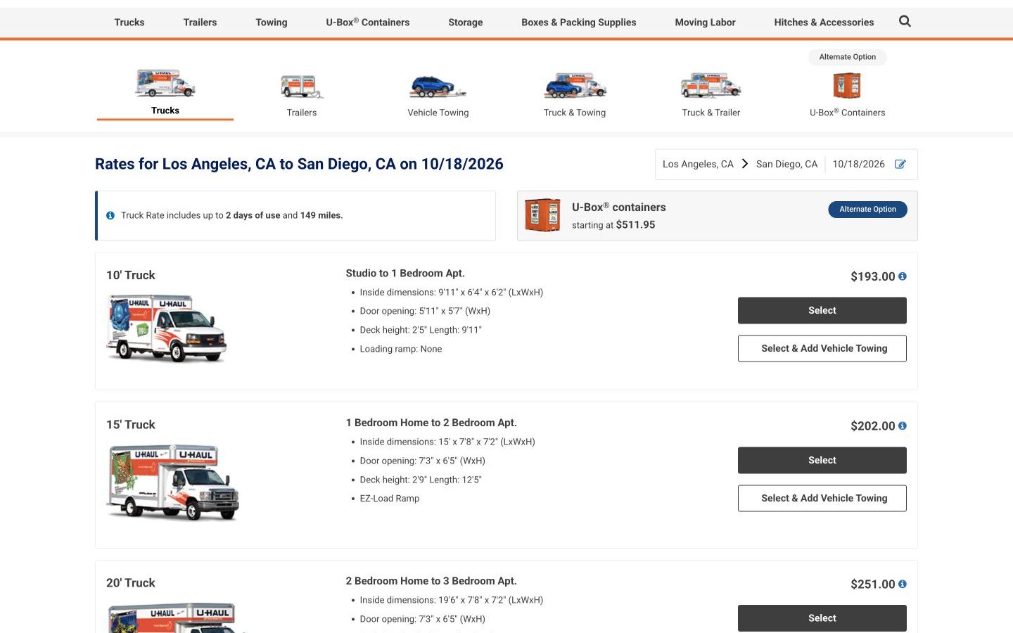 U-Haul vs Penske: which site makes a Los Angeles-to-San Diego truck rental easier?