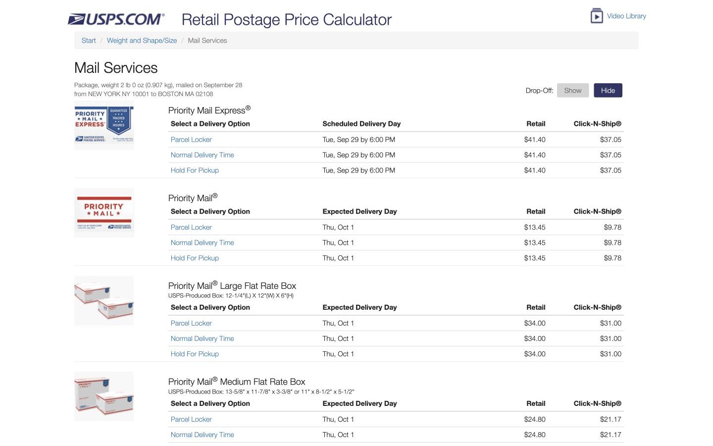 USPS vs UPS: which site makes pricing a New York-to-Boston parcel easier?