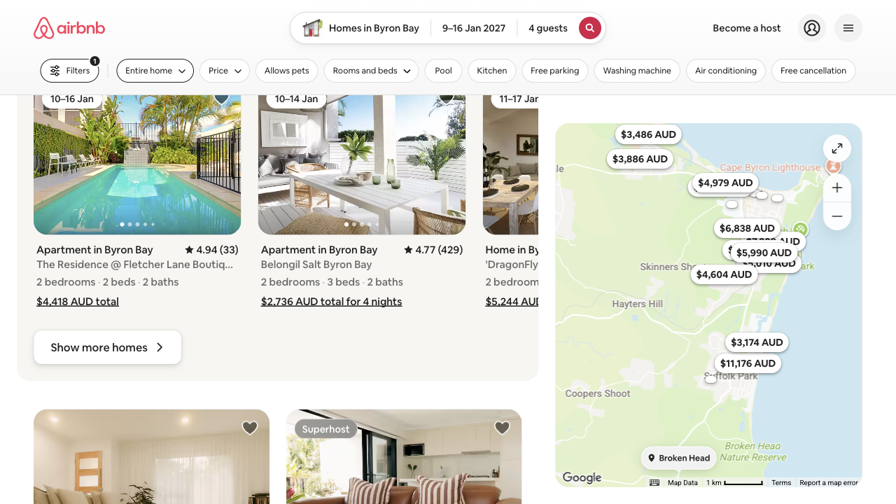 A mock-up of the same results made by changing only the price's text, which now reads $2,736 AUD total for 4 nights